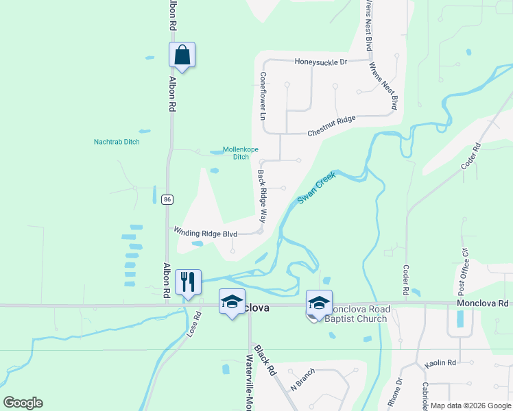 map of restaurants, bars, coffee shops, grocery stores, and more near 4226 Back Ridge Way in Monclova