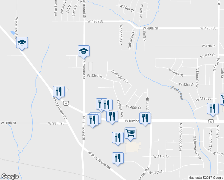 map of restaurants, bars, coffee shops, grocery stores, and more near 4140 North Elsie Avenue in Davenport