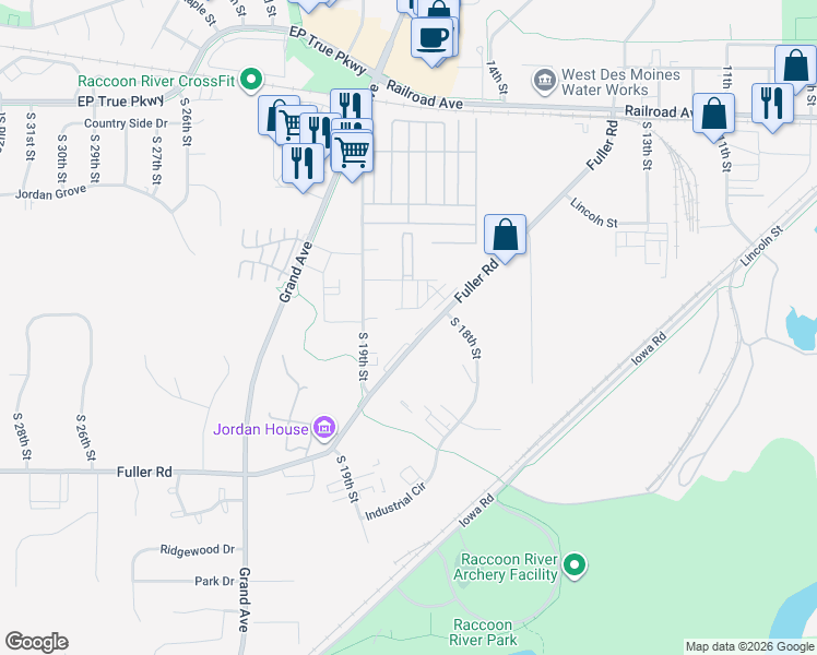 map of restaurants, bars, coffee shops, grocery stores, and more near 1801 Fuller Road in West Des Moines