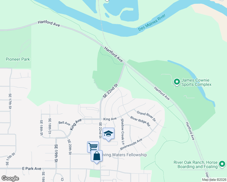 map of restaurants, bars, coffee shops, grocery stores, and more near 2408 Whispering Ridge Drive in Des Moines