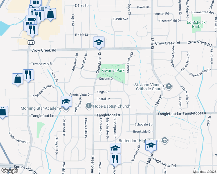 map of restaurants, bars, coffee shops, grocery stores, and more near 4100 Boston Dr in Bettendorf