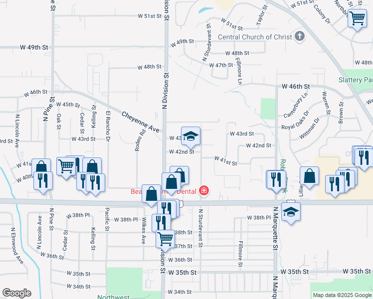 map of restaurants, bars, coffee shops, grocery stores, and more near 1634 West 42nd Street in Davenport