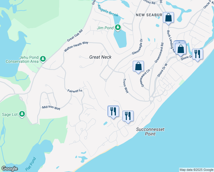 map of restaurants, bars, coffee shops, grocery stores, and more near 210 Glenneagle Drive in Mashpee