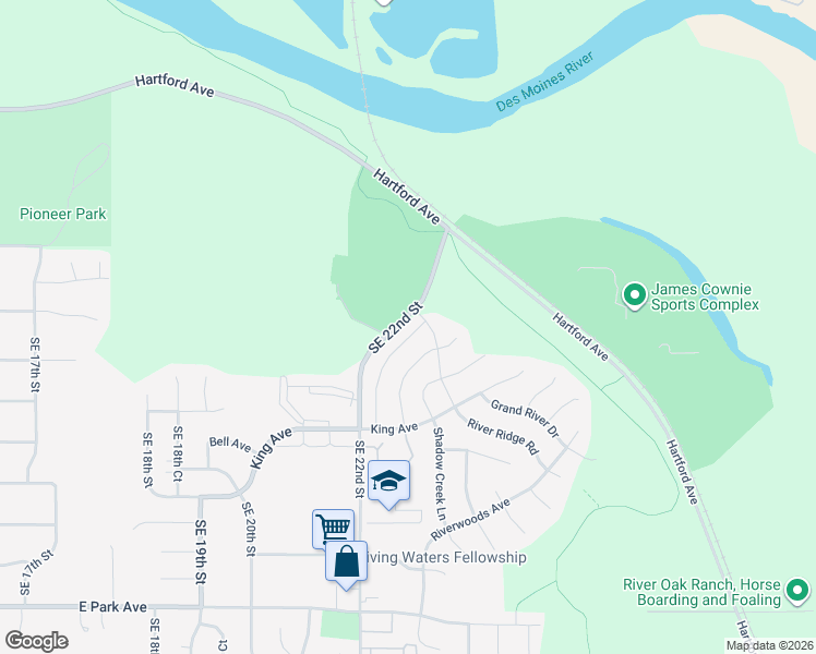 map of restaurants, bars, coffee shops, grocery stores, and more near 2408 Whispering Ridge Drive in Des Moines