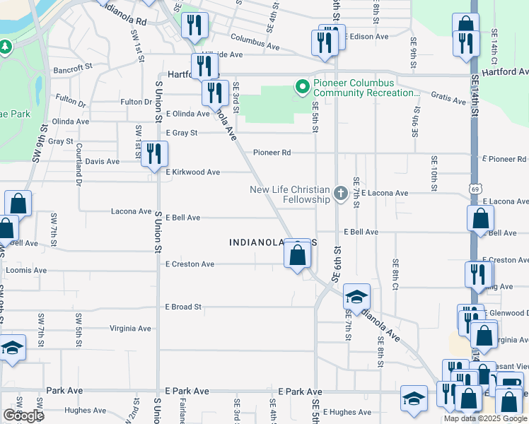 map of restaurants, bars, coffee shops, grocery stores, and more near in Des Moines