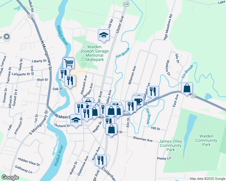 map of restaurants, bars, coffee shops, grocery stores, and more near 75 Valley Avenue in Walden