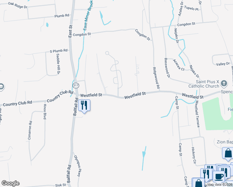 map of restaurants, bars, coffee shops, grocery stores, and more near 736 Westfield Street in Middletown