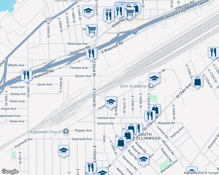 map of restaurants, bars, coffee shops, grocery stores, and more near in Cleveland