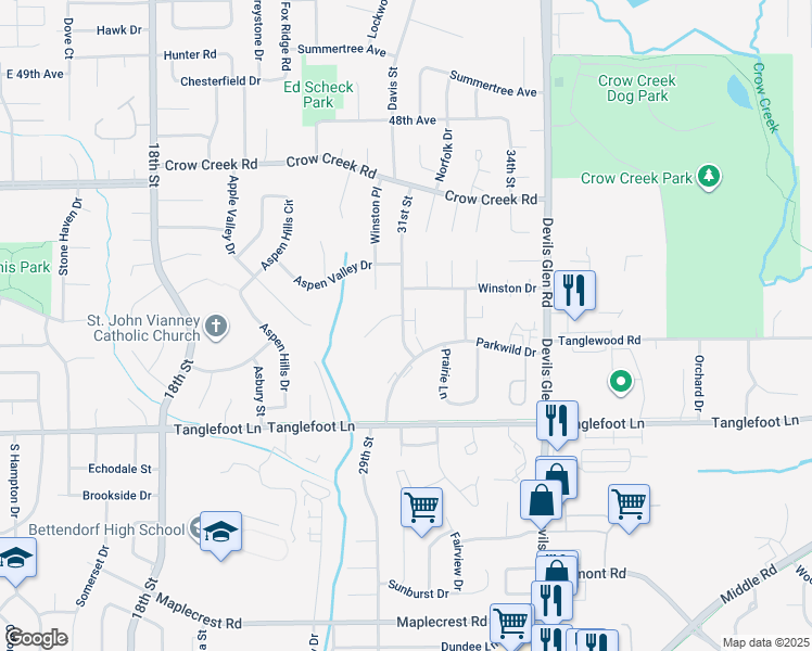 map of restaurants, bars, coffee shops, grocery stores, and more near 4125 31st Street in Bettendorf