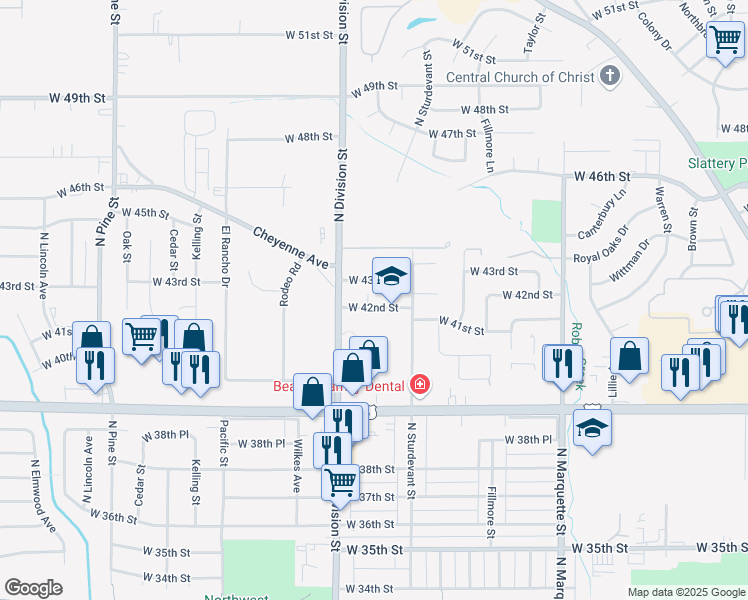 map of restaurants, bars, coffee shops, grocery stores, and more near 1630 West 42nd Street in Davenport