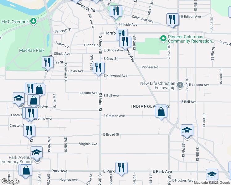 map of restaurants, bars, coffee shops, grocery stores, and more near 118 East Bell Avenue in Des Moines