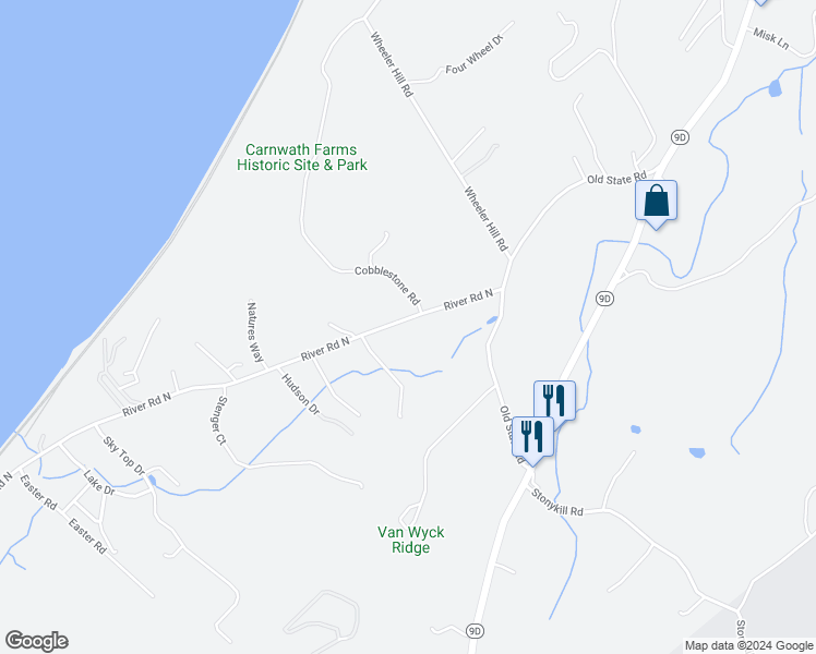 map of restaurants, bars, coffee shops, grocery stores, and more near 316 River Road North in Wappingers Falls