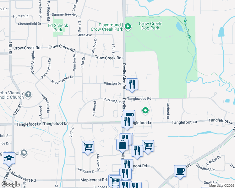 map of restaurants, bars, coffee shops, grocery stores, and more near 4165 Mallard Court in Bettendorf