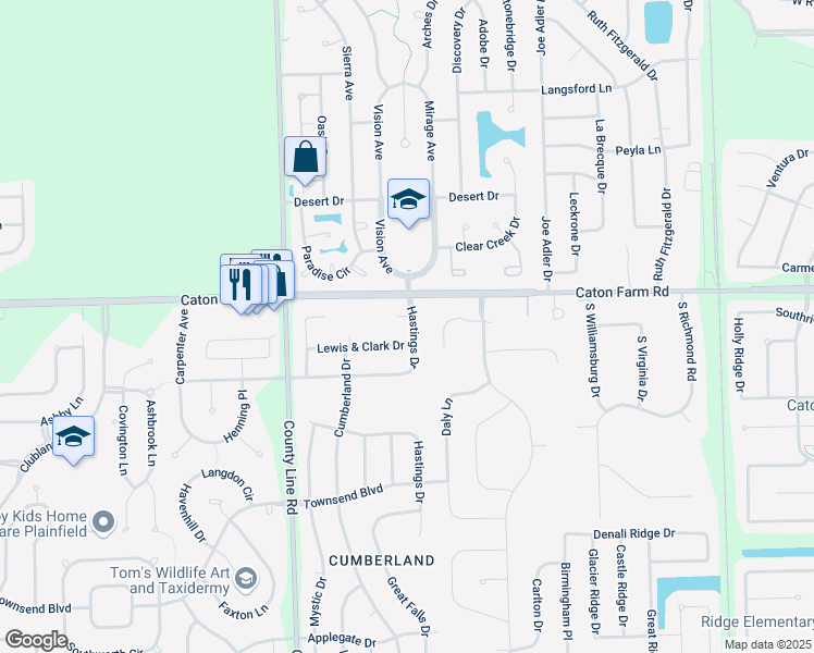 map of restaurants, bars, coffee shops, grocery stores, and more near 6903 Lewis & Clark Drive in Plainfield