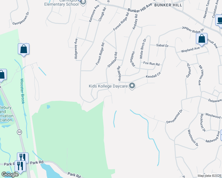 map of restaurants, bars, coffee shops, grocery stores, and more near 267 Stoddard Road in Waterbury