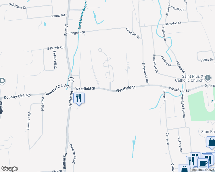 map of restaurants, bars, coffee shops, grocery stores, and more near 736 Westfield Street in Middletown