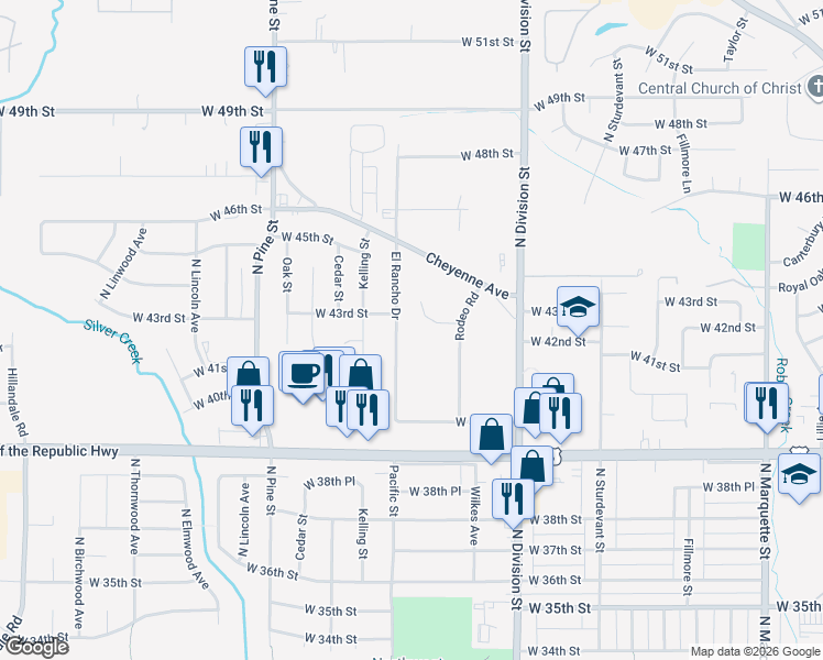 map of restaurants, bars, coffee shops, grocery stores, and more near 4205 El Rancho Drive in Davenport