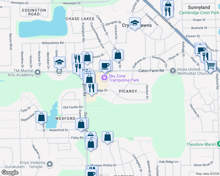 map of restaurants, bars, coffee shops, grocery stores, and more near 3009 Vimy Ridge Drive in Joliet