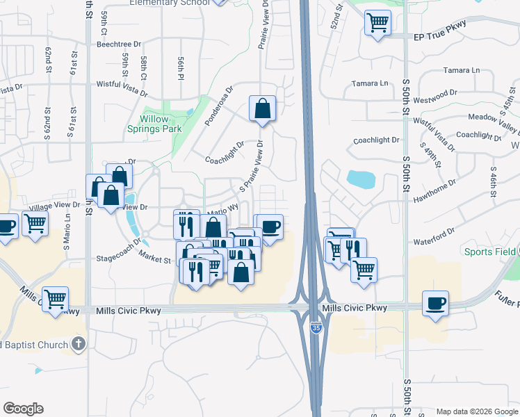 map of restaurants, bars, coffee shops, grocery stores, and more near 509 South Soapstone Way in West Des Moines