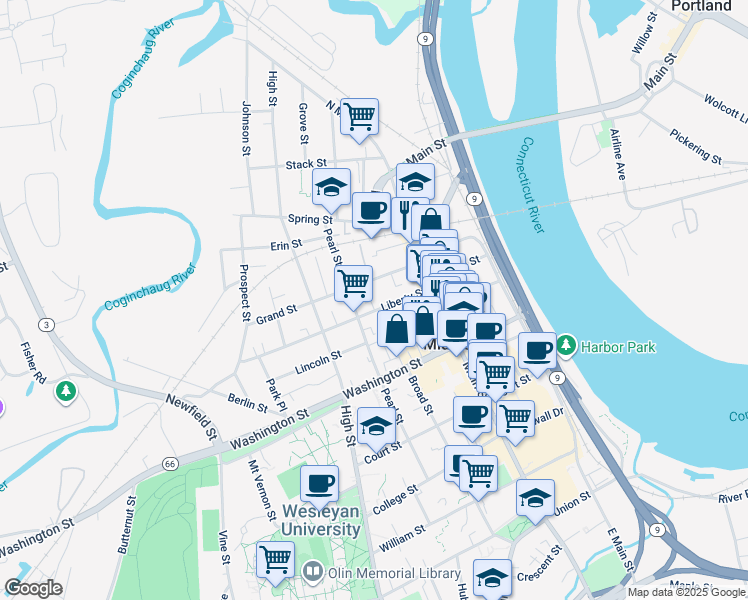 map of restaurants, bars, coffee shops, grocery stores, and more near 8 Frazier Avenue in Middletown