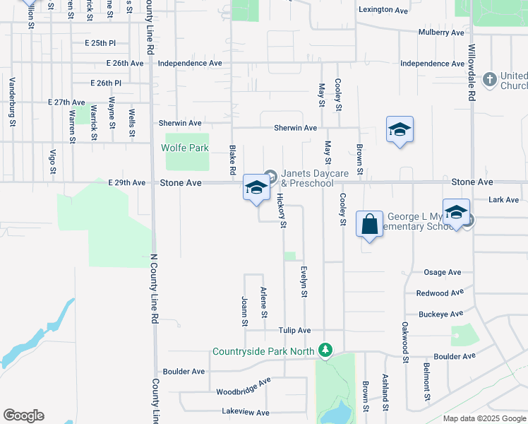 map of restaurants, bars, coffee shops, grocery stores, and more near 3045 Arlene Street in Portage