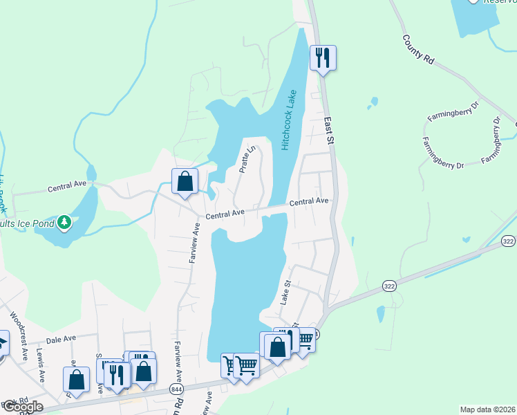 map of restaurants, bars, coffee shops, grocery stores, and more near 6 Pratte Lane in Wolcott