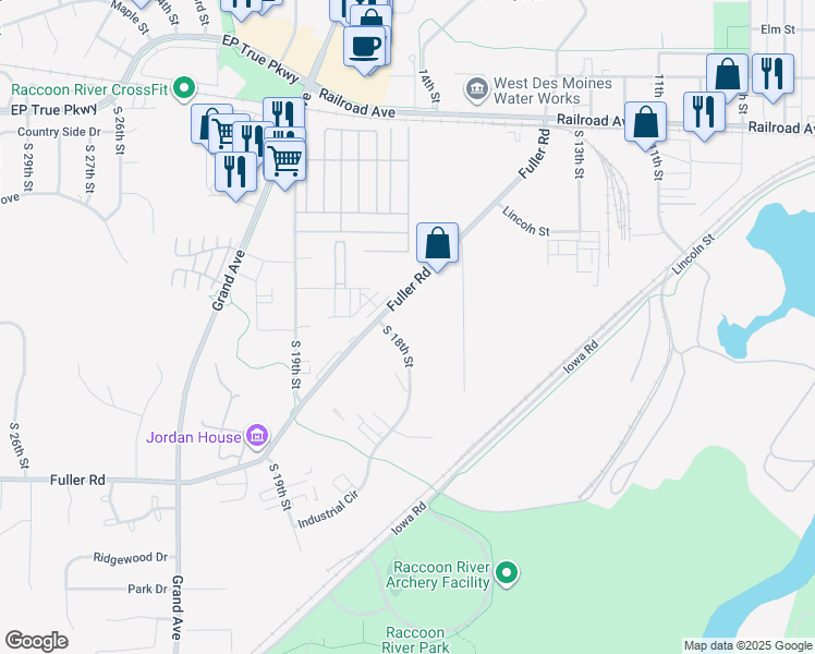 map of restaurants, bars, coffee shops, grocery stores, and more near 1720 Fuller Road in West Des Moines