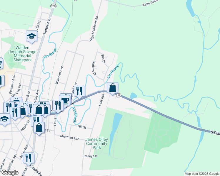 map of restaurants, bars, coffee shops, grocery stores, and more near 1062 New York 52 in Walden