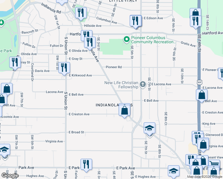 map of restaurants, bars, coffee shops, grocery stores, and more near in Des Moines