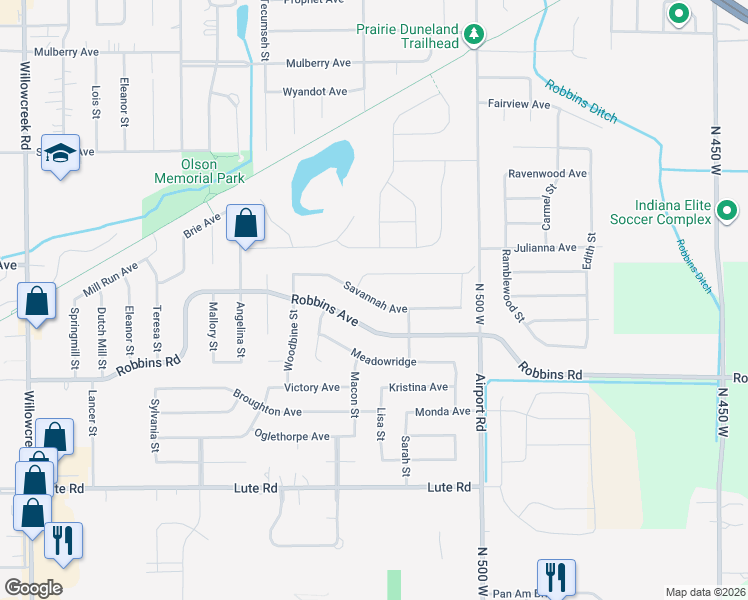 map of restaurants, bars, coffee shops, grocery stores, and more near 6330 Savannah Avenue in Portage