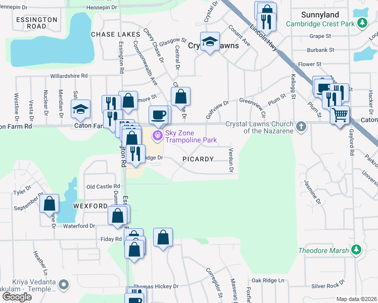 map of restaurants, bars, coffee shops, grocery stores, and more near 3001 Somme Court in Joliet