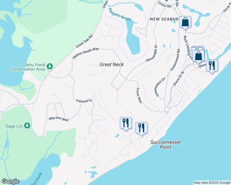 map of restaurants, bars, coffee shops, grocery stores, and more near 210 Glenneagle Drive in Mashpee
