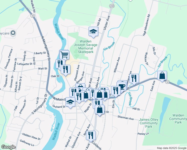 map of restaurants, bars, coffee shops, grocery stores, and more near 67 Ulster Avenue in Walden