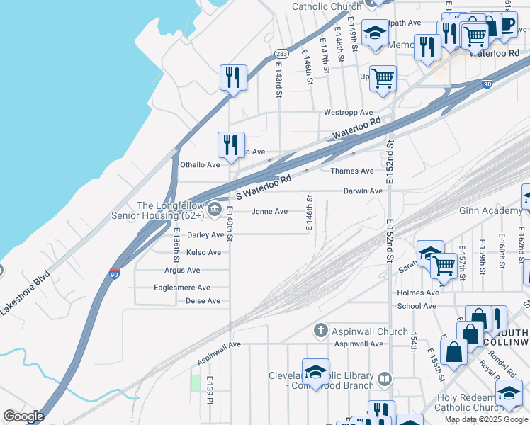 map of restaurants, bars, coffee shops, grocery stores, and more near 14112 Jenne Avenue in Cleveland