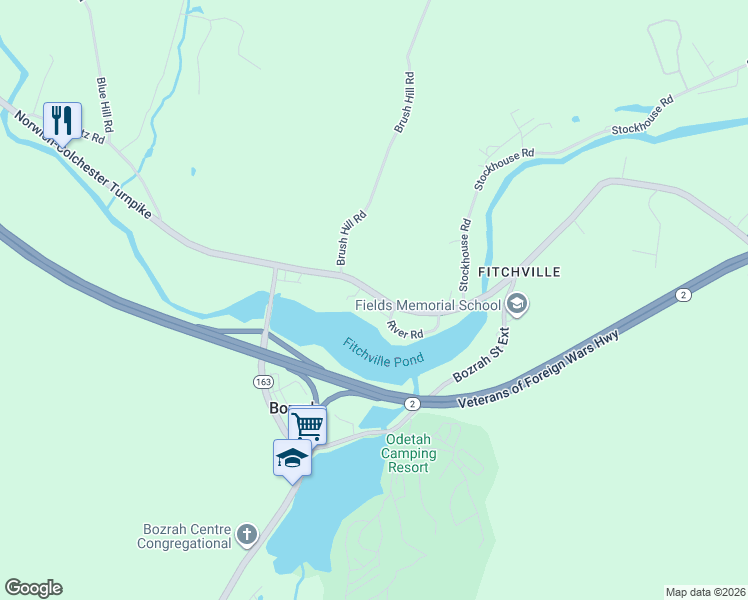 map of restaurants, bars, coffee shops, grocery stores, and more near 260 Fitchville Road in Bozrah