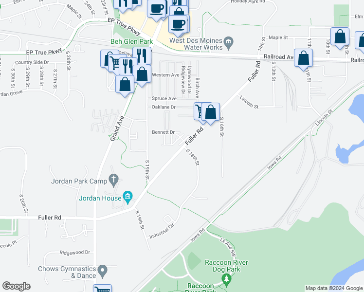 map of restaurants, bars, coffee shops, grocery stores, and more near 1800 Fuller Road in West Des Moines