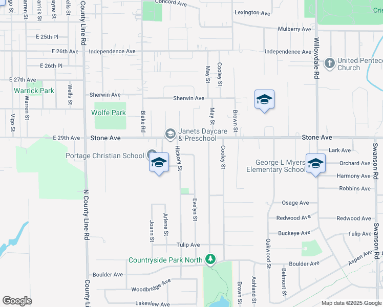 map of restaurants, bars, coffee shops, grocery stores, and more near 5228 Lark Avenue in Portage