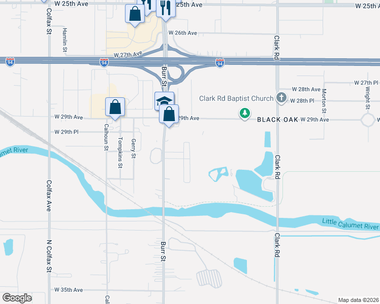 map of restaurants, bars, coffee shops, grocery stores, and more near 2969 Ralston Street in Gary