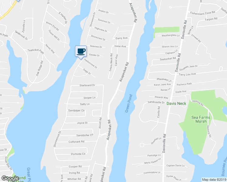 map of restaurants, bars, coffee shops, grocery stores, and more near 285 Acapesket Road in Falmouth