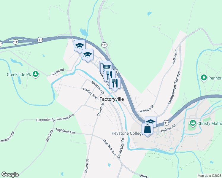 map of restaurants, bars, coffee shops, grocery stores, and more near in Factoryville