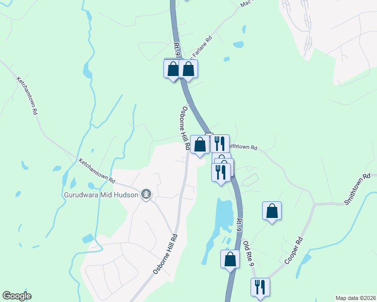 map of restaurants, bars, coffee shops, grocery stores, and more near 27 Osborne Hill Rd in Wappingers Falls