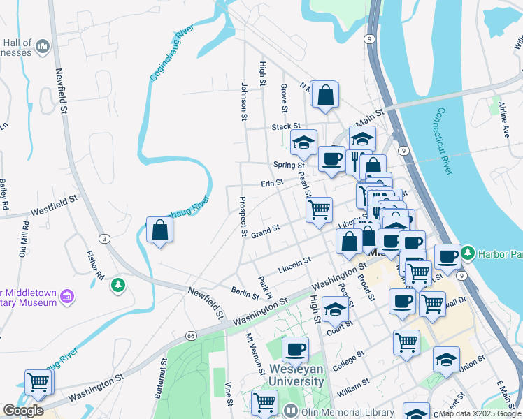 map of restaurants, bars, coffee shops, grocery stores, and more near 28 Stowe Avenue in Middletown