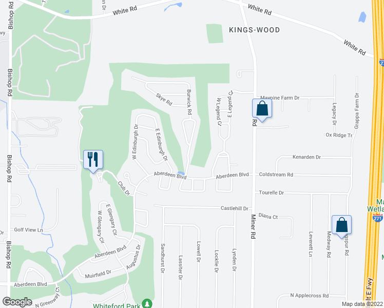 map of restaurants, bars, coffee shops, grocery stores, and more near 353 Burwick Road in Highland Heights