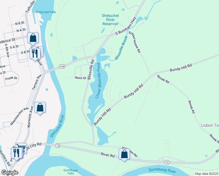 map of restaurants, bars, coffee shops, grocery stores, and more near 210 Bundy Hill Road in Lisbon