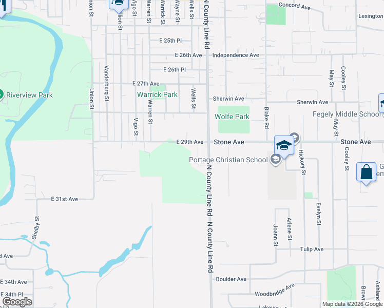 map of restaurants, bars, coffee shops, grocery stores, and more near 5029 East 29th Avenue in Gary
