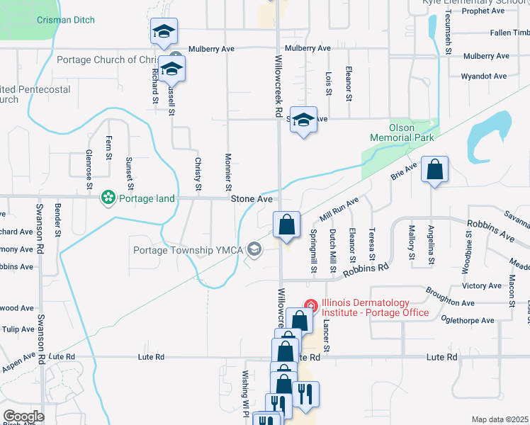 map of restaurants, bars, coffee shops, grocery stores, and more near 3023 Futura Drive in Portage