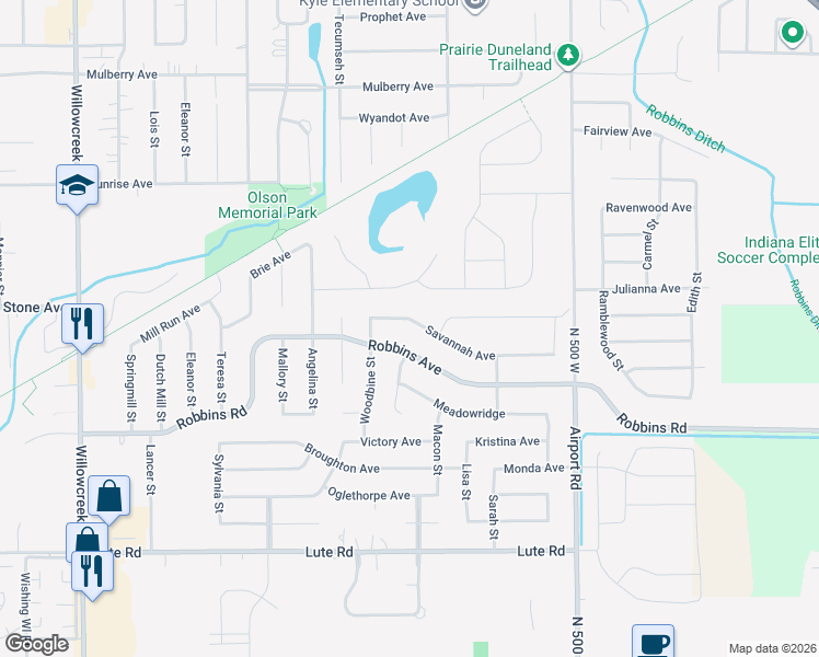 map of restaurants, bars, coffee shops, grocery stores, and more near 6330 Savannah Avenue in Portage