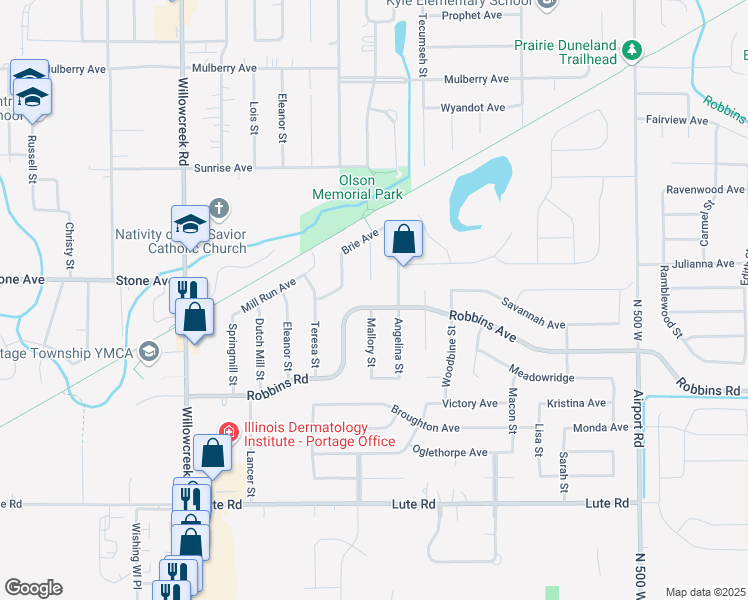 map of restaurants, bars, coffee shops, grocery stores, and more near 6210 Robbins Road in Portage