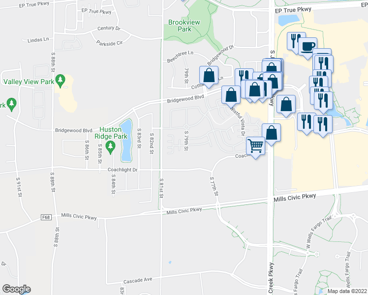 map of restaurants, bars, coffee shops, grocery stores, and more near 7998 Wistful Vista Drive in West Des Moines