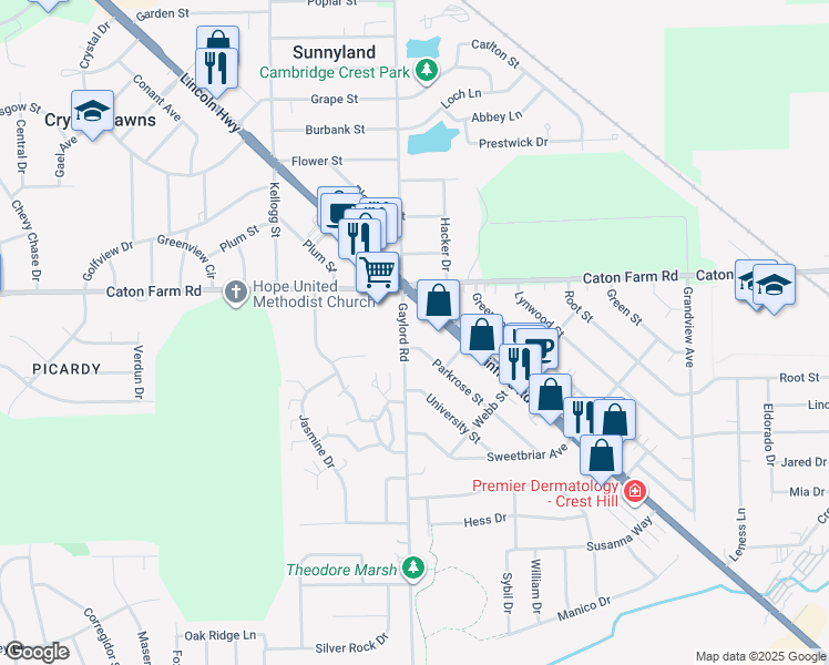 map of restaurants, bars, coffee shops, grocery stores, and more near 2379 Plainfield Road in Crest Hill